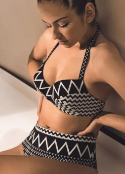 Badeanzug & Bikini^Nicole Olivier Neckholder Bikini MELBA-MELODIE schwarz-creme von schwarz mit creme-weiß