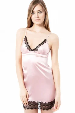 Alle Negligés|Seidenneglige^Mimi Holliday Negligè BISOU BISOU STRAWBERRY Seide rosa mit schwarzer Spitze