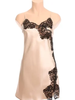 Alle Negligés|Seidenneglige^Marjolaine Neglige FLAVIA kurz Seide mit Spitze von sandbeige oder dunkelgrau mit Spitze