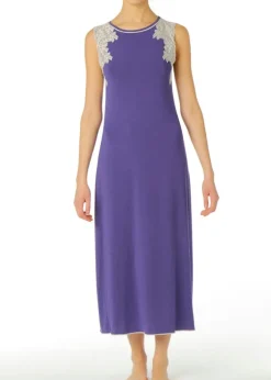 Edle Nachthemden|Alle Negligés^IMEC Negligee lang ZOE blau-lila Modal von lila mit creme-weißer Spitze