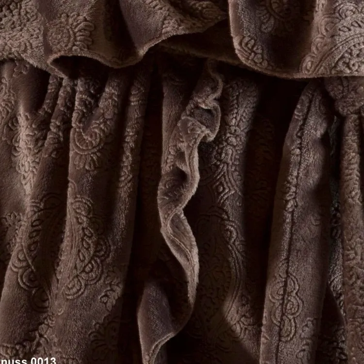 Bademantel|Lounge-Wear^Marjolaine Plüsch-Hausmantel DOUCE mittel-lang von aubergine-violett oder nussbraun