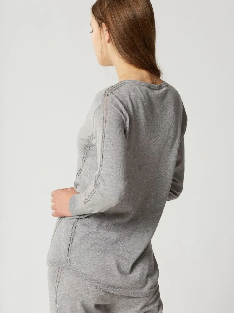 Lounge-Wear|Langarm^Maison Lejaby Pullover SOFTWEAR von Feinstrick hellgrau gris