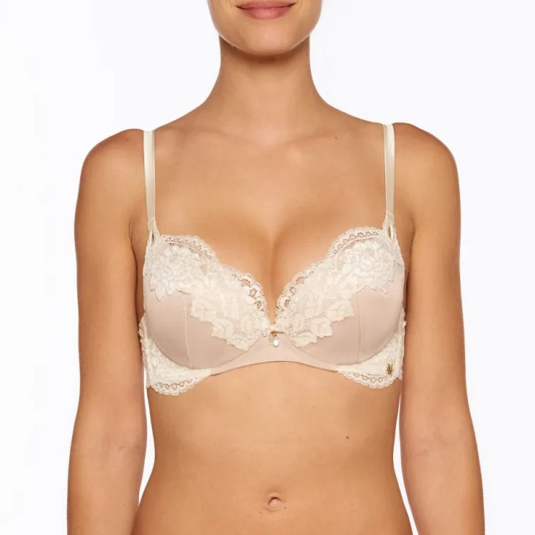 Alle Bhs^Millesia Push-Up BH ADRIANA von mit Seide türkisblau oder gold-sand farben mit Spitze