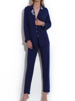 Feine Pyjamas^Chiara Fiorini Pyjama BLU No.2 von mit Modal dunkelblau mit cremeweiß