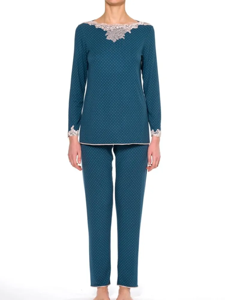 Feine Pyjamas^IMEC Pyjama MEGAN petrol aus Modal von petrol mit rosa