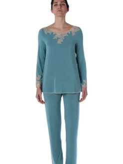Feine Pyjamas^IMEC Pyjama SOPHIE jade-grün Modal von jade mit cremefarbener Spitze