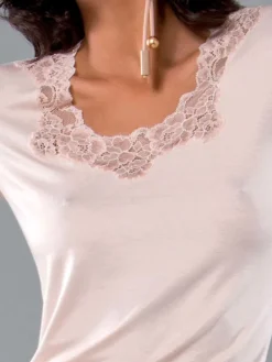 Tops Mit Spitze|Kurzarm^Cotton Club Pyjama Top RUSCELLA rosa aus Viskosemix von puder rosé