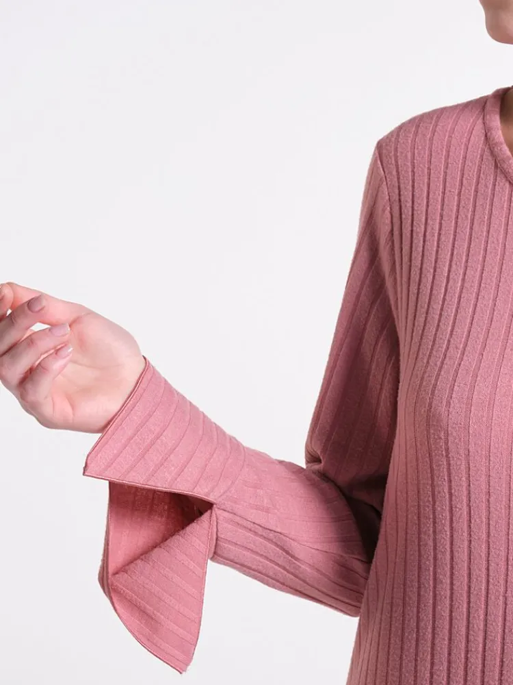 Lounge-Wear|Edle Nachthemden^Verdiani Ripp-Jersey Kleid lang LOUNGE No. 2 altrosé Viscosemix von altrosa