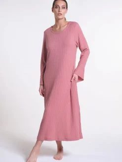 Lounge-Wear|Edle Nachthemden^Verdiani Ripp-Jersey Kleid lang LOUNGE No. 2 altrosé Viscosemix von altrosa