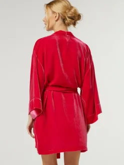Lounge-Wear|Exquisite Morgenmäntel^Vivis Samt Kimono DANY von mit Seide rot oder petrol