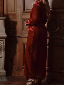Lounge-Wear|Hausmantel (Warm)^Marjolaine Samt Morgenmantel VELVET in von burgunderrot