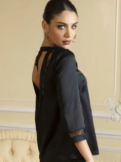 Bluse & Tunika^Lise Charmel Satin Bluse ADORABLE EN SEXY mit Spitze von schwarz