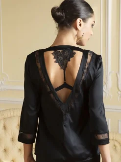 Bluse & Tunika^Lise Charmel Satin Bluse ADORABLE EN SEXY mit Spitze von schwarz