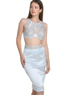 Unterröcke^Prelude Satin Lingerie Rock VALSE mit Spitze von Milano eisblau oder schwarz