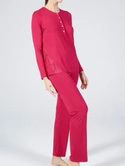 Feine Pyjamas^Verdiani Schlafanzug LAMPONE No. 2 himbeer-rot von himbeere rot mit Spitze