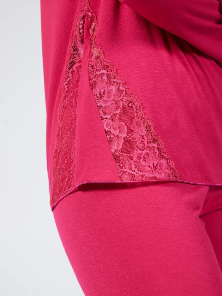 Feine Pyjamas^Verdiani Schlafanzug LAMPONE No. 2 himbeer-rot von himbeere rot mit Spitze