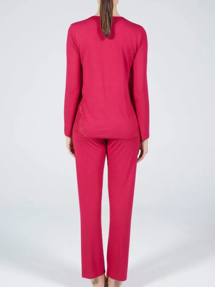 Feine Pyjamas^Verdiani Schlafanzug LAMPONE No. 2 himbeer-rot von himbeere rot mit Spitze