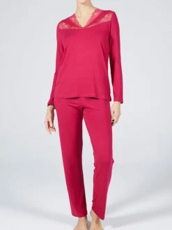 Feine Pyjamas^Verdiani Schlafanzug LAMPONE No. 1 himbeer-rot von himbeere rot mit Spitze