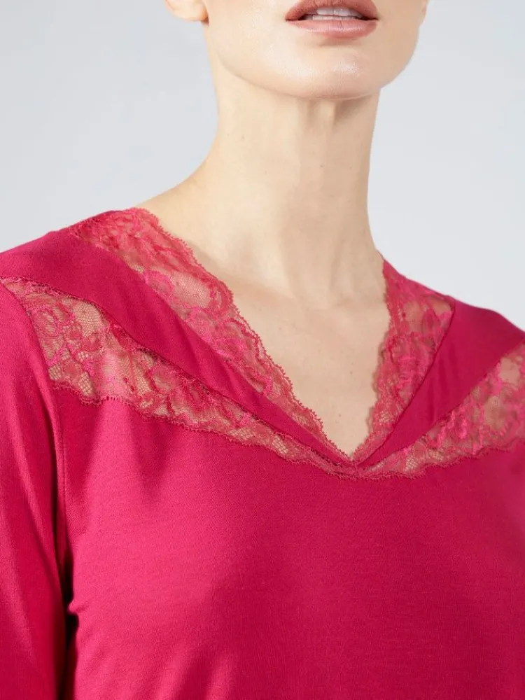 Feine Pyjamas^Verdiani Schlafanzug LAMPONE No. 1 himbeer-rot von himbeere rot mit Spitze