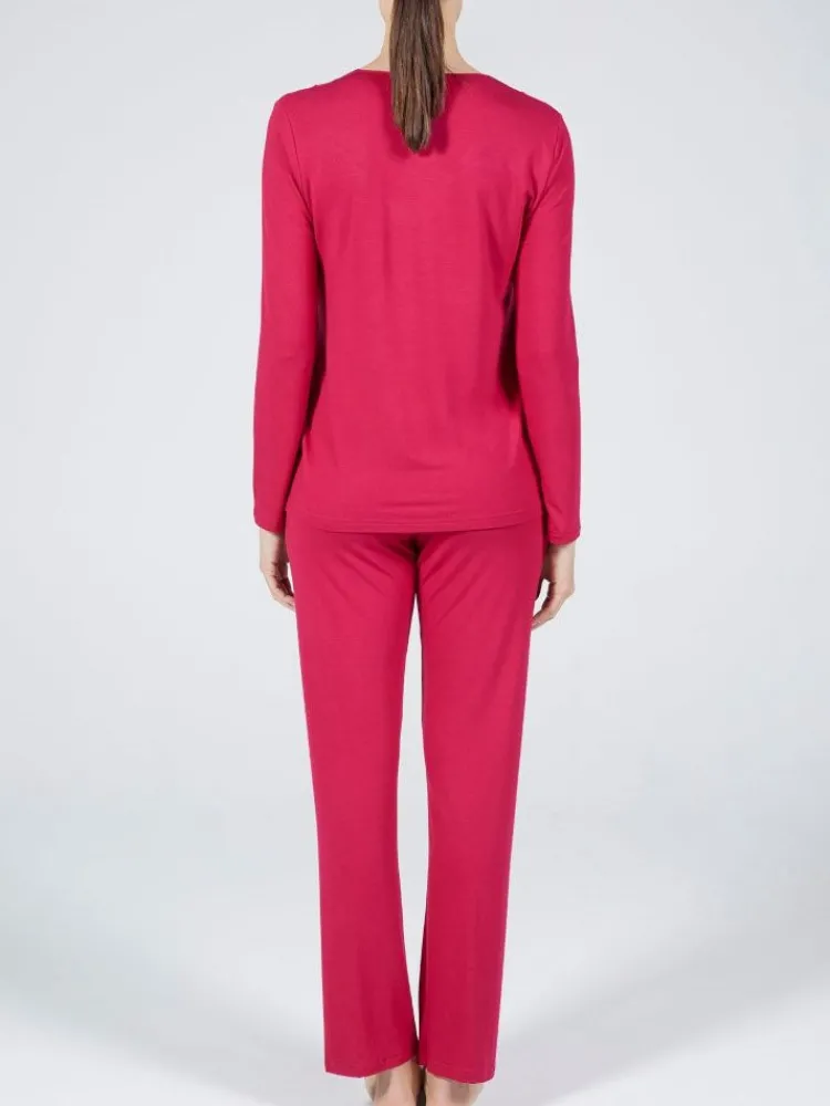 Feine Pyjamas^Verdiani Schlafanzug LAMPONE No. 1 himbeer-rot von himbeere rot mit Spitze