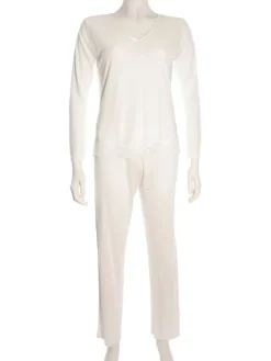 Seiden Basics|Seidenpyjama^Nightdreams Schlafanzug MAHÉ von Seidenmix aqua oder rosa mit antrazit-grauer Spitze