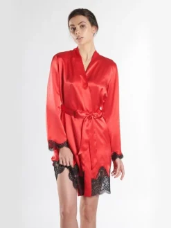 Morgenmantel Kurz|Morgenmantel Aus Satin^Aubade Seide Kimono TOI MON AMOUR mit Spitze von