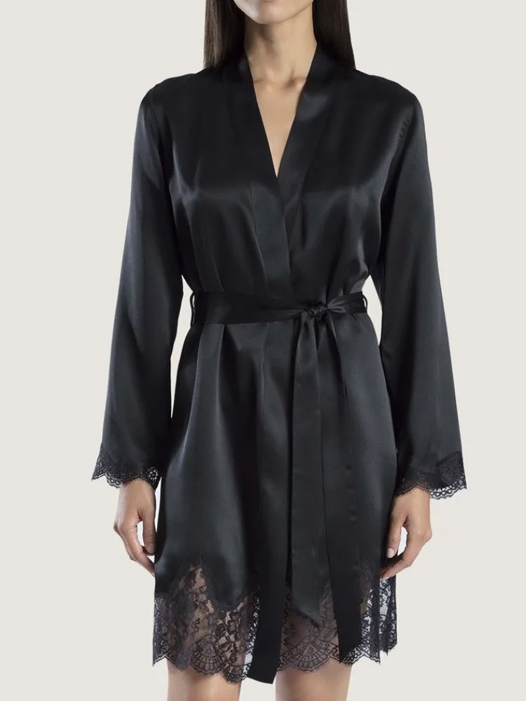 Morgenmantel Kurz|Morgenmantel Aus Satin^Aubade Seide Kimono TOI MON AMOUR viele Farben von