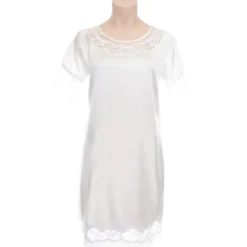 Seide Sleepshirt|Seidennachthemd^Gattina Seide Kurzarm Nachthemd MAGIC MOMENTS weiß oder blau von dunkelblau oder weiß mit Spitze