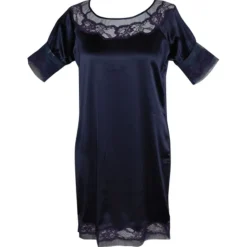 Seide Sleepshirt|Seidennachthemd^Gattina Seide Kurzarm Nachthemd MAGIC MOMENTS von dunkelblau oder weiß mit Spitze
