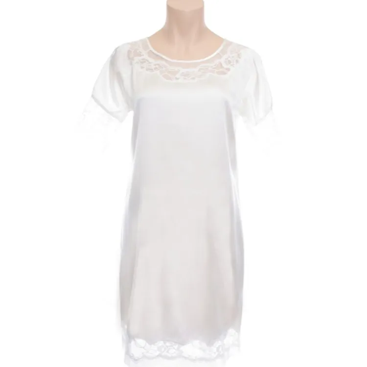 Seide Sleepshirt|Seidennachthemd^Gattina Seide Kurzarm Nachthemd MAGIC MOMENTS von dunkelblau oder weiß mit Spitze