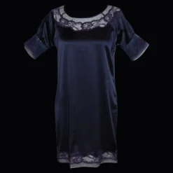 Seide Sleepshirt|Seidennachthemd^Gattina Seide Kurzarm Nachthemd MAGIC MOMENTS von dunkelblau oder weiß mit Spitze