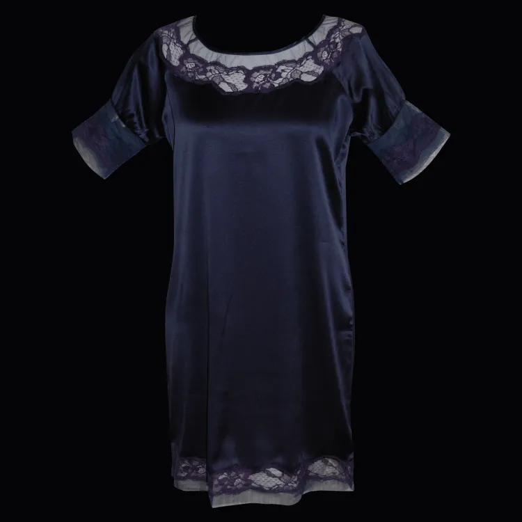 Seide Sleepshirt|Seidennachthemd^Gattina Seide Kurzarm Nachthemd MAGIC MOMENTS von dunkelblau oder weiß mit Spitze