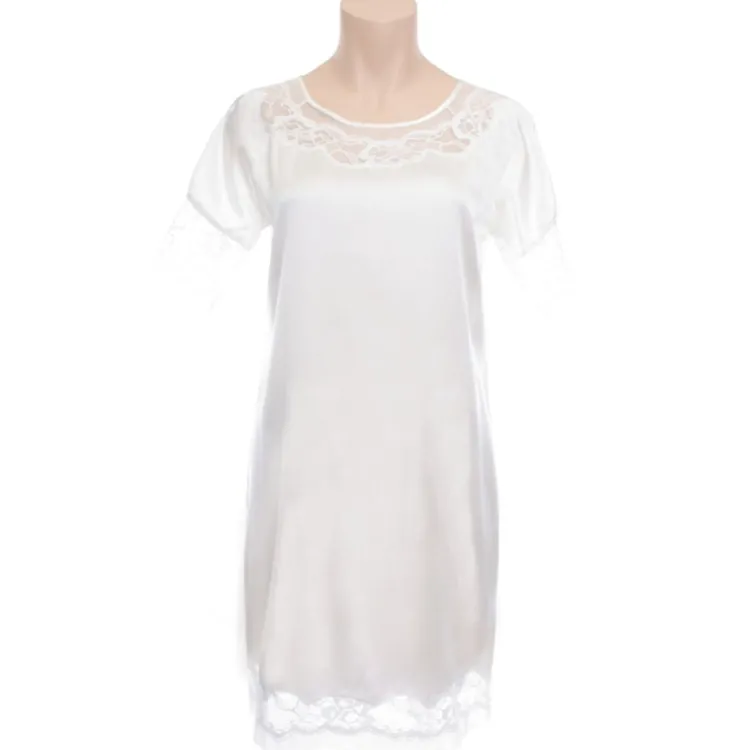 Seide Sleepshirt|Seidennachthemd^Gattina Seide Kurzarm Nachthemd MAGIC MOMENTS von dunkelblau oder weiß mit Spitze