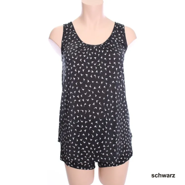 Seidenpyjama^Kokon Zwo Seide mit Bio-Baumwolle KURZPYJAMA Vogeldruck von schwarz oder weiß mit Vogeldruck