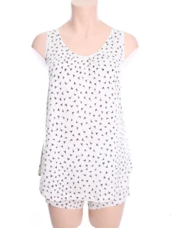 Seidenpyjama^Kokon Zwo Seide mit Bio-Baumwolle KURZPYJAMA Vogeldruck von schwarz oder weiß mit Vogeldruck