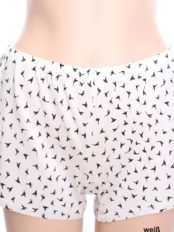 Seidenpyjama^Kokon Zwo Seide mit Bio-Baumwolle KURZPYJAMA Vogeldruck von schwarz oder weiß mit Vogeldruck