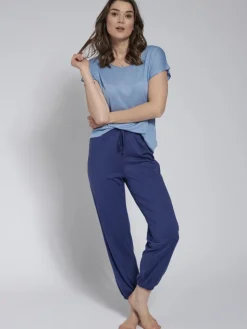 Lounge-Wear|Seiden Basics^Kokon Zwo Seide mit Bio-Baumwolle WELLNESS HOSE von schwarz oder dunkelblau