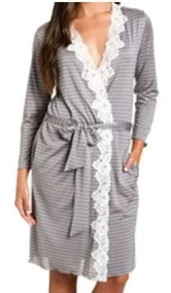 Morgenmantel Kurz|Morgenmantel Mit Seide^Gattina Seide mit Spitze Morgenmantel NIZZA von cashmere-beige oder anthrazit-grau mit creme-weiß kombiniert