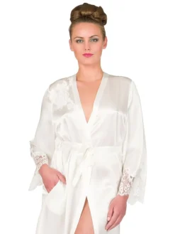 Morgenmantel Kurz|Morgenmantel Aus Satin^Marjolaine Seide Morgenmantel JARDIN kurz mit Spitze