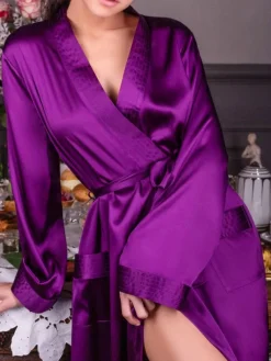 Morgenmantel Lang|Morgenmantel Aus Satin^Marjolaine Seide Morgenmantel lang NELIA von