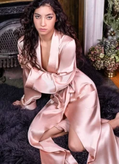 Morgenmantel Lang|Morgenmantel Aus Satin^Marjolaine Seide Morgenmantel lang NELIA von