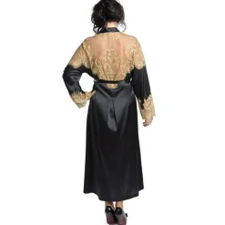 Morgenmantel Lang|Morgenmantel Aus Satin^Gattina Seide Morgenmantel lang SERENATA schwarz mit goldener Spitze mauve oder schwarz mit goldener Spitze