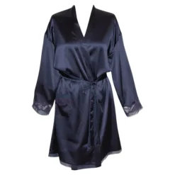 Morgenmantel Kurz|Morgenmantel Aus Satin^Gattina Seide Morgenmantel MAGIC MOMENTS weiß oder navy von dunkelblau oder weiß mit Spitze