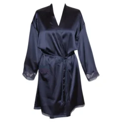 Morgenmantel Kurz|Morgenmantel Aus Satin^Gattina Seide Morgenmantel MAGIC MOMENTS weiß oder navy von dunkelblau oder weiß mit Spitze