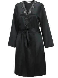 Morgenmantel Kurz|Morgenmantel Mit Spitze^Eva B. Bitzer Seide Morgenmantel SATIN + LACE kurz von schwarz gold-sand oder weiß mit Spitze