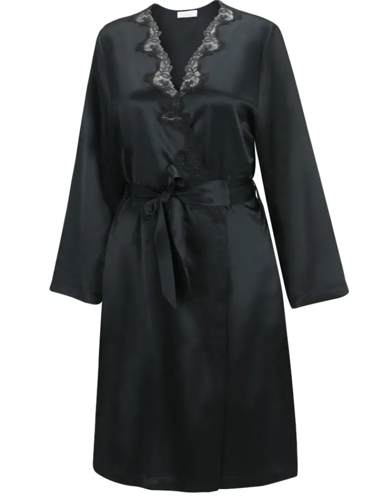 Morgenmantel Kurz|Morgenmantel Mit Spitze^Eva B. Bitzer Seide Morgenmantel SATIN + LACE kurz von schwarz gold-sand oder weiß mit Spitze