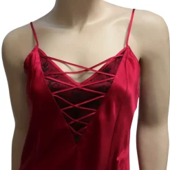 Seidennachthemd^Luna di Seta Seide Nachthemd CORSET LACE rot von rot mit schwarz