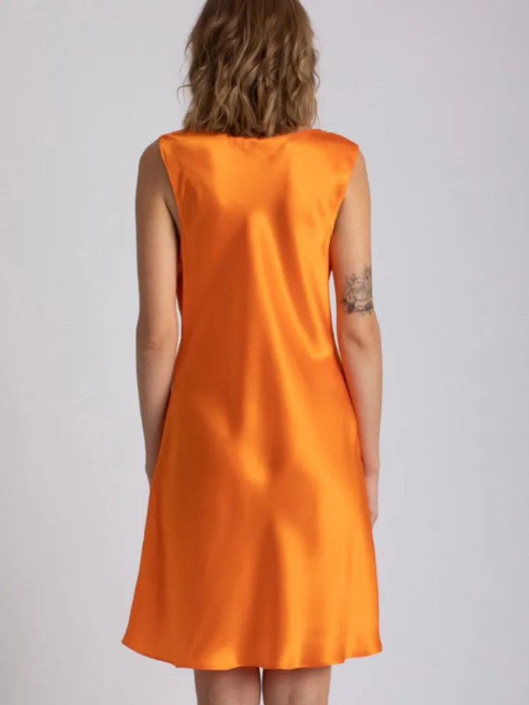 Kleider|Seidenneglige^Vivis Seide Nachthemd LESLIE mandarine orange von mandarine orange mit cremeweißer Spitze