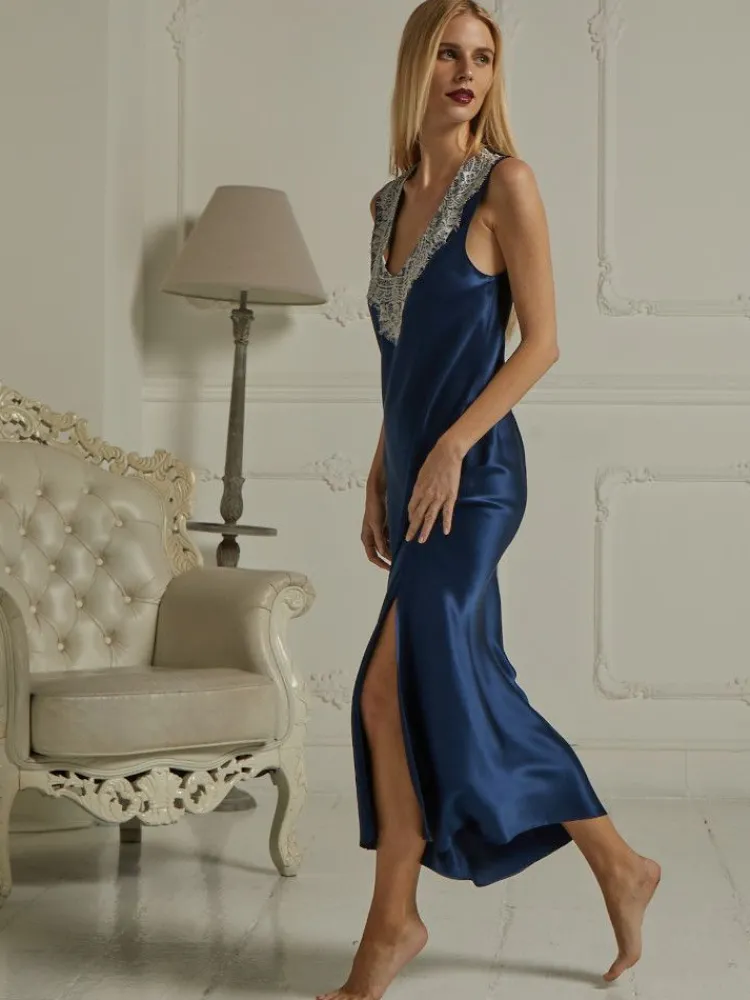 Kleider|Seidenneglige^Vivis Seide Nachtkleid LEONA mit Spitze von