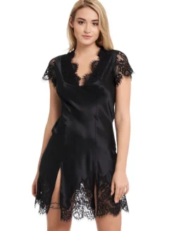 Alle Negligés|Seidenneglige^Gattina Seide Nachtkleid MAILIN Satin mit Spitze von goldgrün oder schwarz mit Spitze